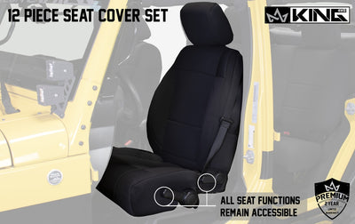 King 4WD Premium Neoprene Seat Covers, Black/Black Jeep Wrangler JK 4 Door 2013 - 2018