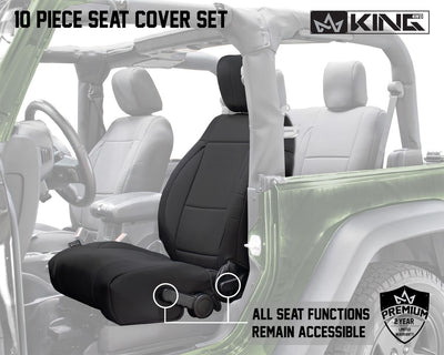 King 4WD Premium Neoprene Seat Covers, Black/Black Jeep Wrangler JK 2 Door 2008 - 2012