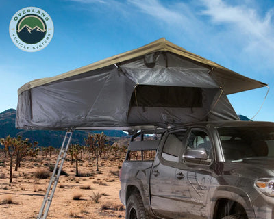 Overland Vehicle Systems Nomadic 3 Extended Roof Top Tent - Dark Gray Base With Green Rain Fly & Black Cover