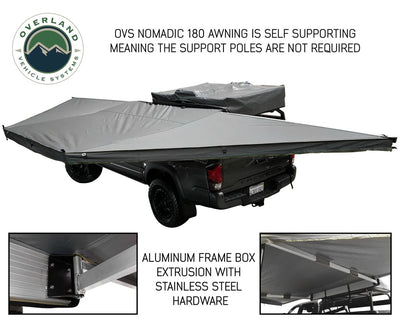 Overland Vehicle Systems Nomadic Awning 180 Dark Gray Cover With Black Transit Cover & Brackets