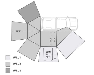 Overland Vehicle Systems Nomadic Awning 270 Side Wall 1 Dark Gray With Storage Bag Passenger