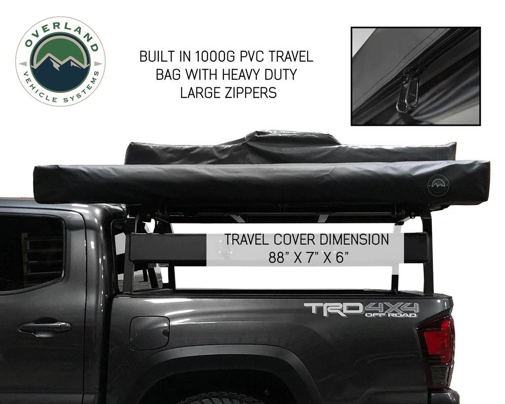 Overland Vehicle Systems Nomadic Awning 270 Dark Gray Cover With Black Transit Cover Driver Side & Brackets