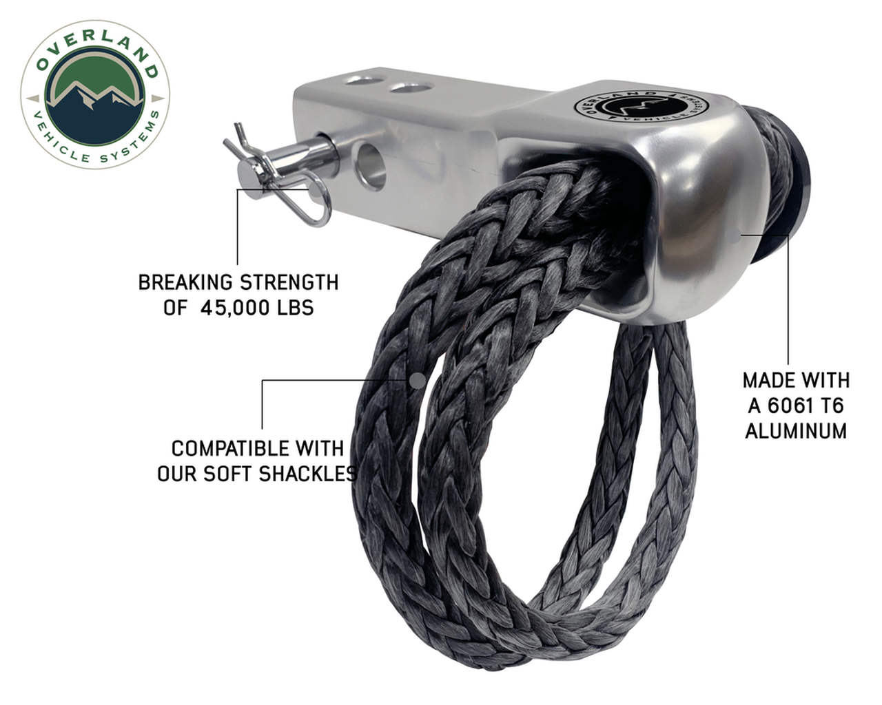 Overland Vehicle Systems Aluminum Receiver Mount & 5/8" Soft Shackle With Collar Combo Kit