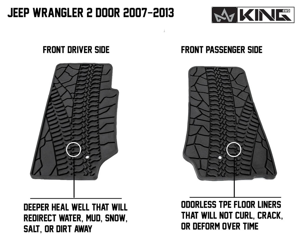 3W TPE Floor Mats For 2013-2018 Jeep Wrangler JK 4 Door - Heavy Duty Waterproof Liners