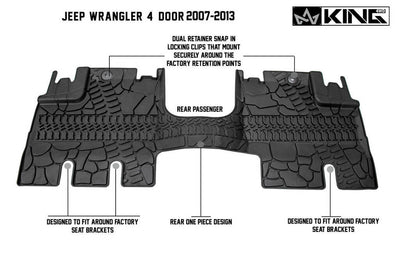 King 4WD Premium Four-Season Floor Liners Front and Rear Passenger Area Jeep Wrangler Unlimited JK 4 Door 2007-2013