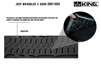 King 4WD Premium Four-Season Floor Liners Front and Rear Passenger Area Jeep Wrangler Unlimited JK 4 Door 2007-2013