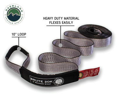 Overland Vehicle Systems Tow Strap 20,000 lb. 2" x 30' Gray With Black Ends & Storage Bag