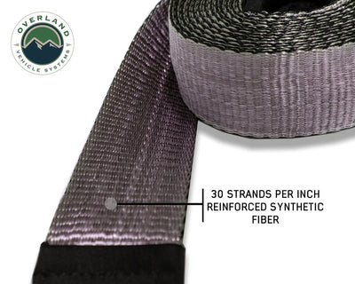 Overland Vehicle Systems Tow Strap 20,000 lb. 2" x 30' Gray With Black Ends & Storage Bag