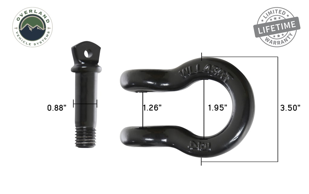 Overland Vehicle Systems Recovery Shackle 3/4" 4.75 Ton Black