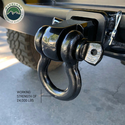 Overland Vehicle Systems Receiver Mount Recovery Shackle 3/4" 4.75 Ton with Dual Hole Black Universal