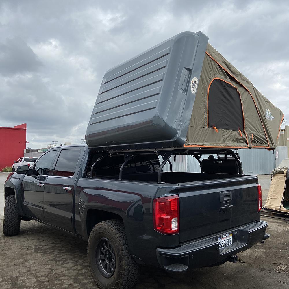 4 person hard shell roof top tent Tuff Stuff Overland Alpha Hard Top Side Open Tent, Gray, 4 Person
